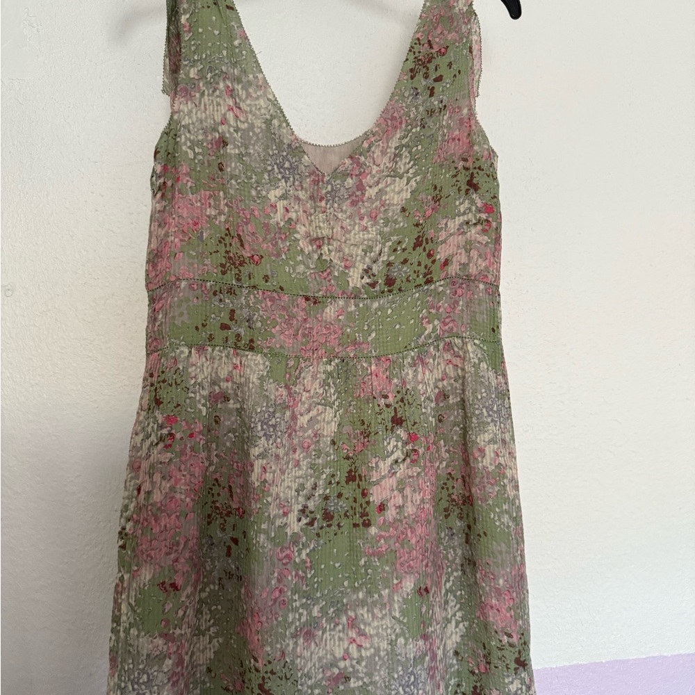 J. Crew Floral Mini Dress in Green and Pink